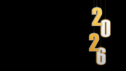 Obraz premium Golden 2026 Hanging Numbers Animation with Alpha Background
