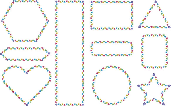Gemstone borders in various geometric shapes on transparent background