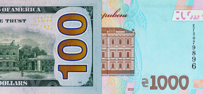 100 dollars of the United States of America and 1000 hryvnias of Ukraine. Money of the United States. Money of Ukraine.
