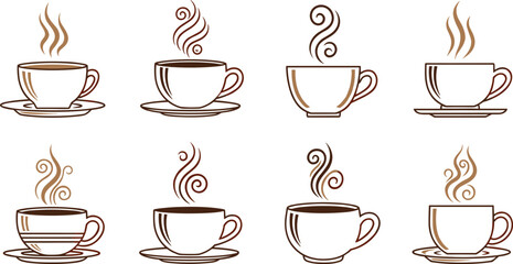 Obraz premium Coffee Cup Line Icon Collection Vector Set Featuring Minimal Steam Cups and Hot Beverage Symbols for Cafe Branding and Drink Design Projects