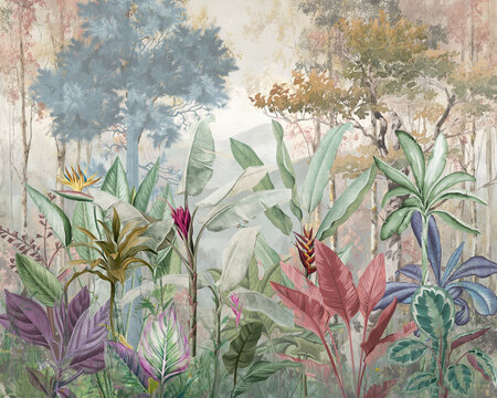 color full Jungle tendance Tropical Trees and Plants background