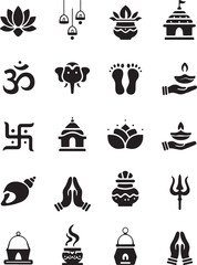 Naklejka premium Minimal Black Religious & Cultural Icon Set – Clean Vector Symbol Collection