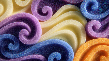 Colorful swirls glow with glittery texture. Soft curves twist in pastel hues. Sugary design feels playful and inviting. Perfect for dessert, party, or children's themes. Bright tones spark joy