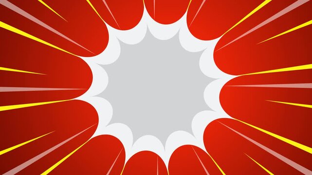Looped rays animation comic book action layout background.
