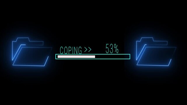Neon Blue Progress Bar Between Two Folder Icons loading.