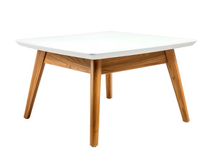 Fototapeta premium Minimalist white-topped table with angled wooden legs