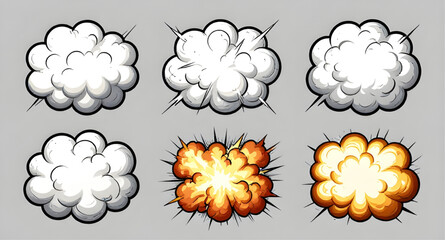explosion, blast, boom, bang, burst, smoke, cloud, clouds, puff, vapor, steam, dust, comic, cartoon, popart, effect, effects, impact, action, dynamic, energy, fire, flame, spark, sparks, shockwave, ex © zpixel