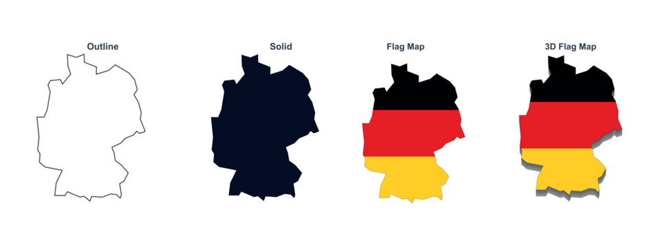 Germany map and flag collection with outline solid and three dimensional vector variations