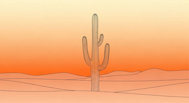 Solitary tall saguaro cactus with ribbed arms.