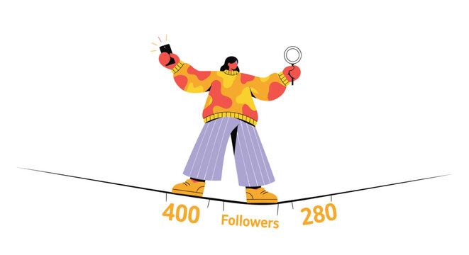 Social media balancing act, online influencer, follower count, vector illustration, digital lifestyle
