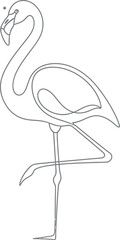 Obraz premium Elegant flamingo standing gracefully on one leg, exquisitely portrayed in a beautiful single continuous line drawing, showcasing minimalist bird art illustration.