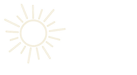 Fototapeta premium A simple minimalist golden line art drawing of a shining sun on a clean white background representing warmth and light with positive energy.