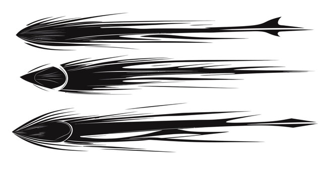 A set of three black speed lines, each with a rounded arrowhead and trailing streaks on a white background
