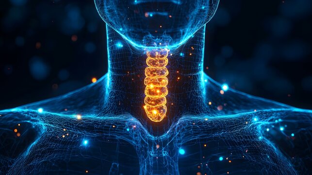 Detailed human throat with glowing thyroid medical science concept image