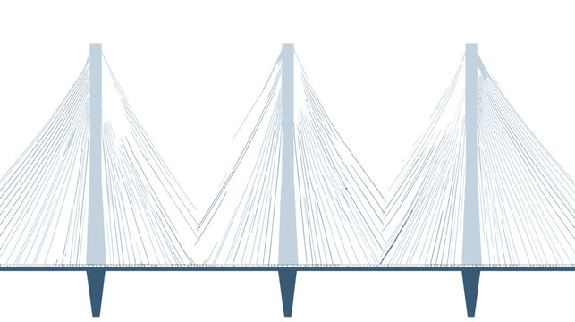 A graphic portrayal of a cable-stayed bridge, with three towers and supporting cables