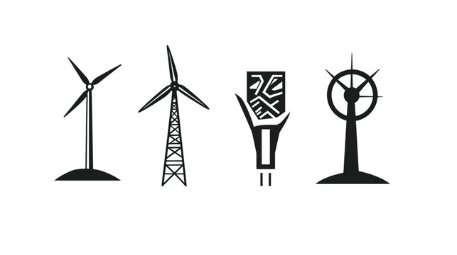 Silhouetted illustrations of four distinct designs, representing renewable energy sources