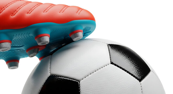 A soccer cleat resting on top of a soccer ball against a dark background . Soccer player at on 2026 soccer world championship tournament transparent background