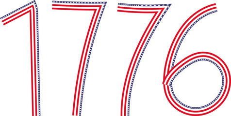 Obraz premium hand drawn 1776 numbers with american flag stars and stripes pattern for independence day celebration and patriotic usa holiday design