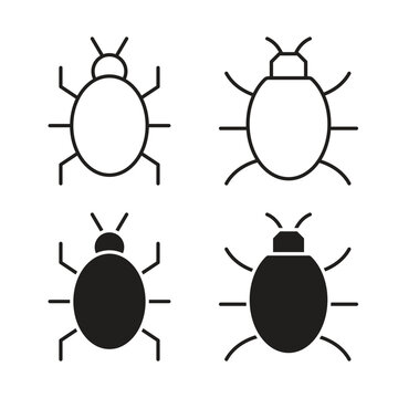 Bug icon vector logo set flat and stroke lines