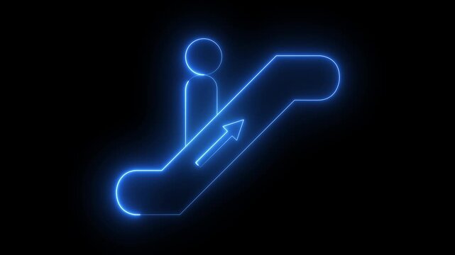 glowing neon Escalator icon isolated on black background. suitable for user related to public navigation. 4k video animation.