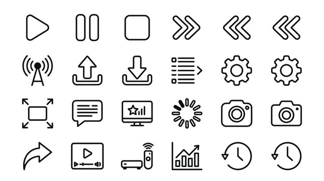 Collection of media player and interface control icons.