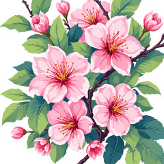 Obraz premium Pink cherry blossom branch, elegant spring botanical illustration isolated on white background for floral invitations, greeting cards and seasonal designs
