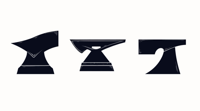 Three abstract dark shapes resembling tools or structural elements set against a bright background