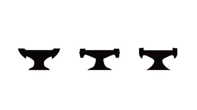 Three minimalist anvil silhouettes, presented on a white background, isolated and spaced evenly