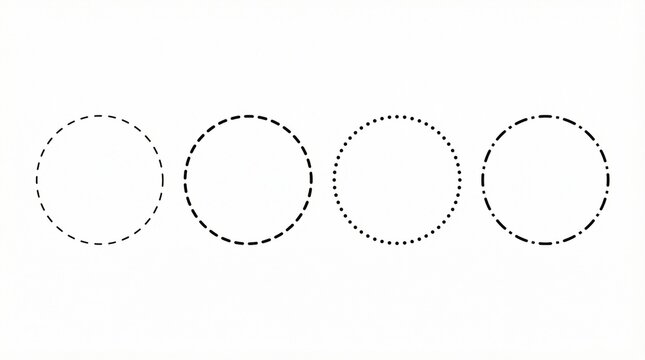 "Four circles outlined with different dashed and dotted line styles, showing varied stroke patterns."