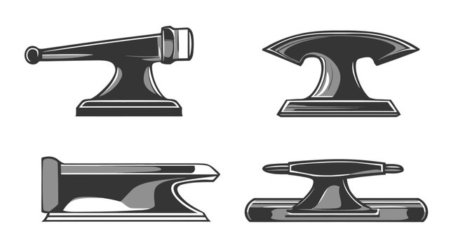 Four blacksmithing tools, black and grey, with white background