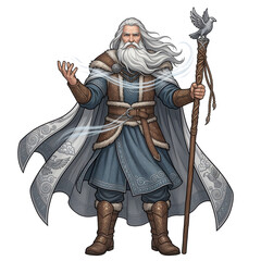Obraz premium Stribog the Slavic god of wind and storms with a long white beard and a bird staff