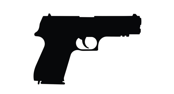 Black handgun displayed in profile a stark silhouette