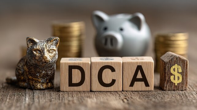 Close Up Wooden Blocks Representing Dollar Cost Averaging Strategy Arrangement