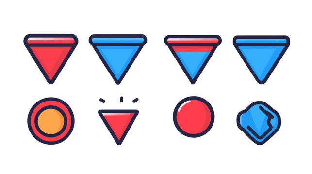 Collection of stylized, colorful icons featuring triangles, circles and an irregular shape