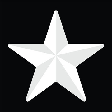 Single Large White Beveled Five Pointed Star with Faceted Design and Shaded Highlights for Achievement Awards and Ranking Isolated on Black Background.