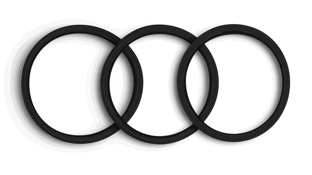 A set of three interwoven circles in black with a white background and drop shadow