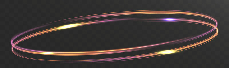 Glowing neon elliptical light ring in warm gradient colors isolated on transparent background, dynamic futuristic energy orbit effect.  © Olga