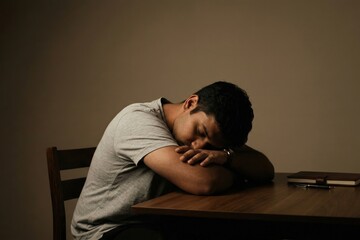 Obraz premium Student Burnout Study Fatigue Indian Young Man Concept