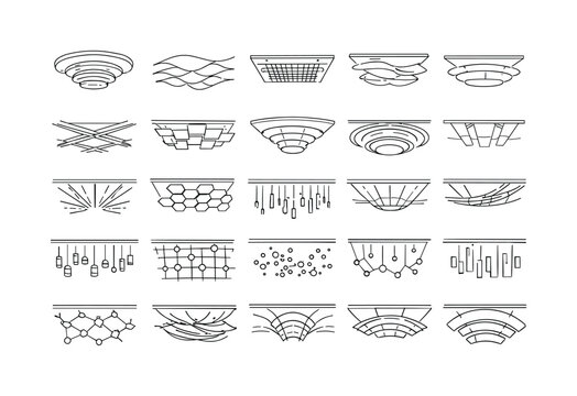 Thought Pattern Icons. Line vector icons of a ceiling that shapes thought patterns: dynamic altitude rings, cognitive-openness