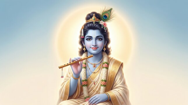 Krishna Divine Flute Glow Peaceful Devotional Background