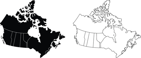Canada map vector illustration, black silhouette and outline version, provinces boundaries, geographic design, isolated on white background for infographic use © Designer Arjun