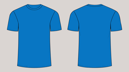 Naklejka premium Blue Basic T-Shirt Front and Back View Vector Template Plain Casual Tee Design