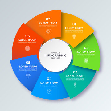 Vector infographic circle with seven steps. Cycle diagram with 7 options. Round chart that can be used for report, analytics, data visualization and presentation.