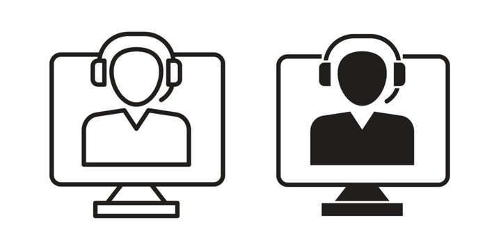 Tech support icon silhouette. Editable stroke. Line vector illustration design