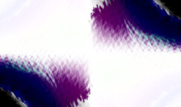 Symmetrical abstract composition of textured magenta, purple, and blue geometric blocks in opposite corners against a large dark black central field