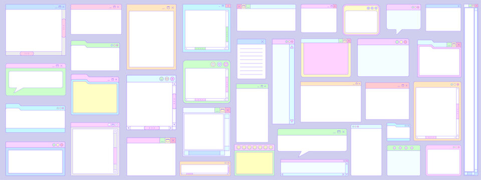 Set Of Y2k UI Compouter Window Boxes Vector Design. Cool Vaporwave Interface Tab Frames.