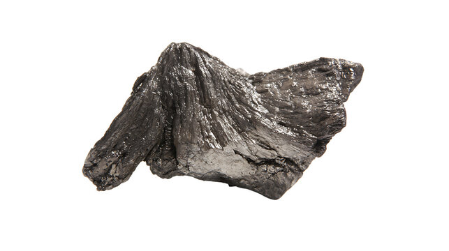 Dark rough-textured mineral or ore, isolated against a white background.