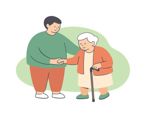 Fototapeta premium Gentle moment shows a person helping an elderly neighbor as trust builds and balance returns | scene of person helping an elderly