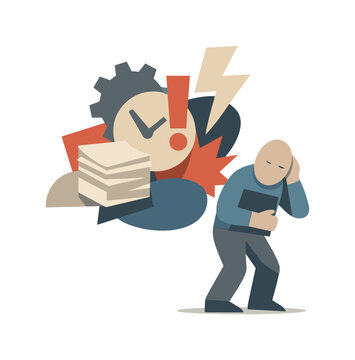 Individual encountering overlapping pressure elements that intensify strain, reflecting peak work stress. Stylized editorial