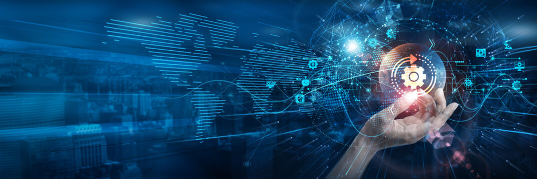 Hands of a leader hold Transformation maps. Implementing digital shifts and cultural changes modernizes legacy systems, enhancing agility and future-proofing the entire organization.